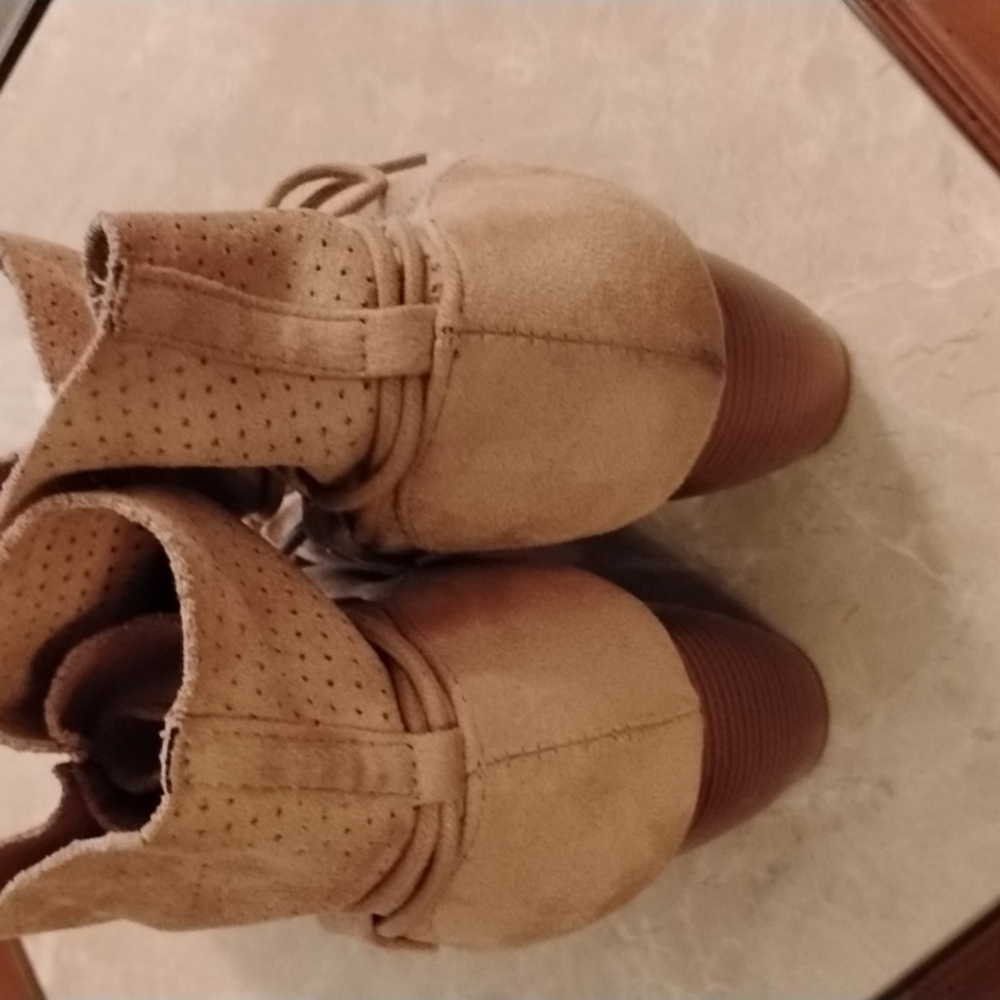 Maurices Lace Up Tan Suede Boots - Picture 5 of 9